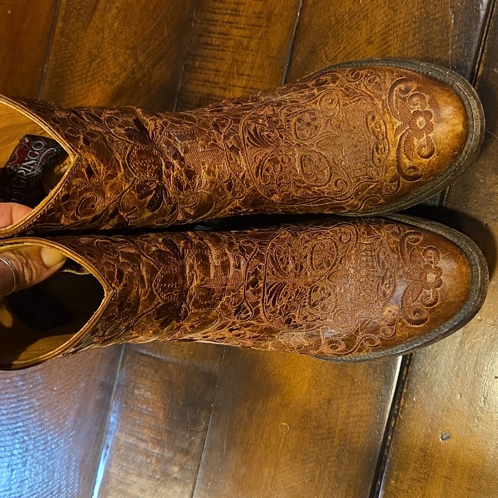 Old Gringo Sugar Skull Klak Brown Floral Ankle Western Cowboy Boots Size 8.5